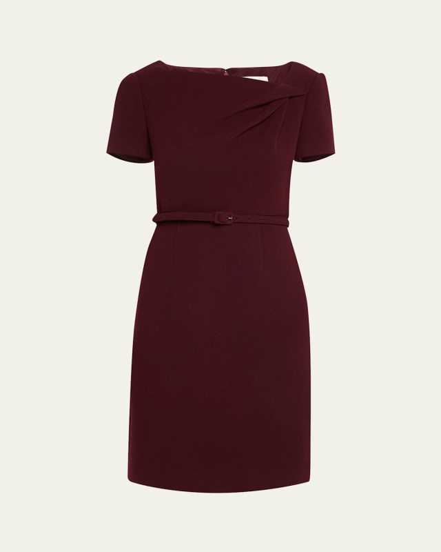 Asymmetric Twist Short-Sleeve Wool Crepe Dress